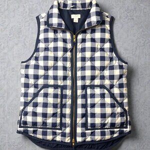 J.Crew Navy Gingham Quilted Down Puffer Vest Small